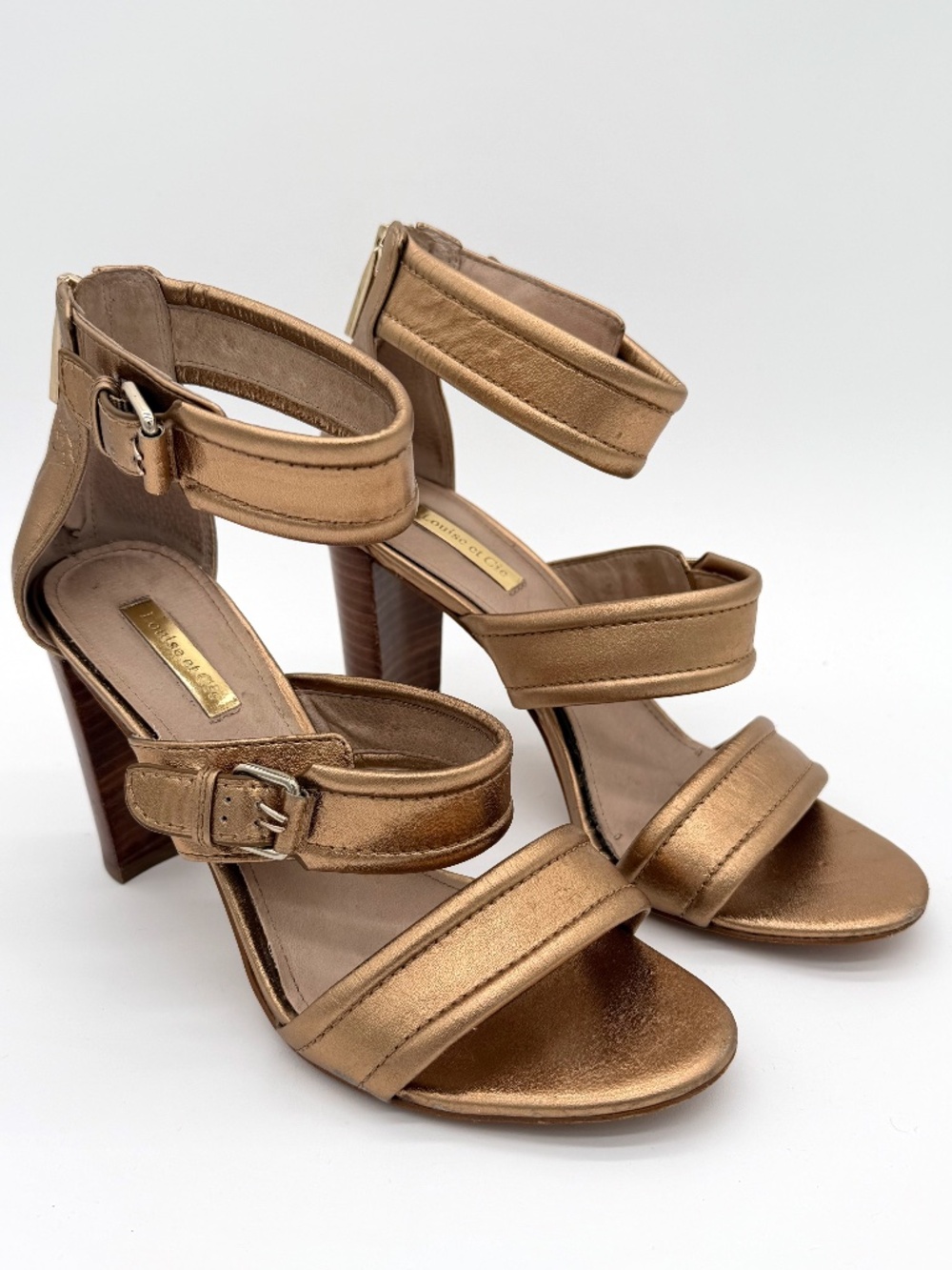 Louise et Cie Gisabel Sandals 7.5 M 37.5 Metallic Bronze Gold Block Heel Strap